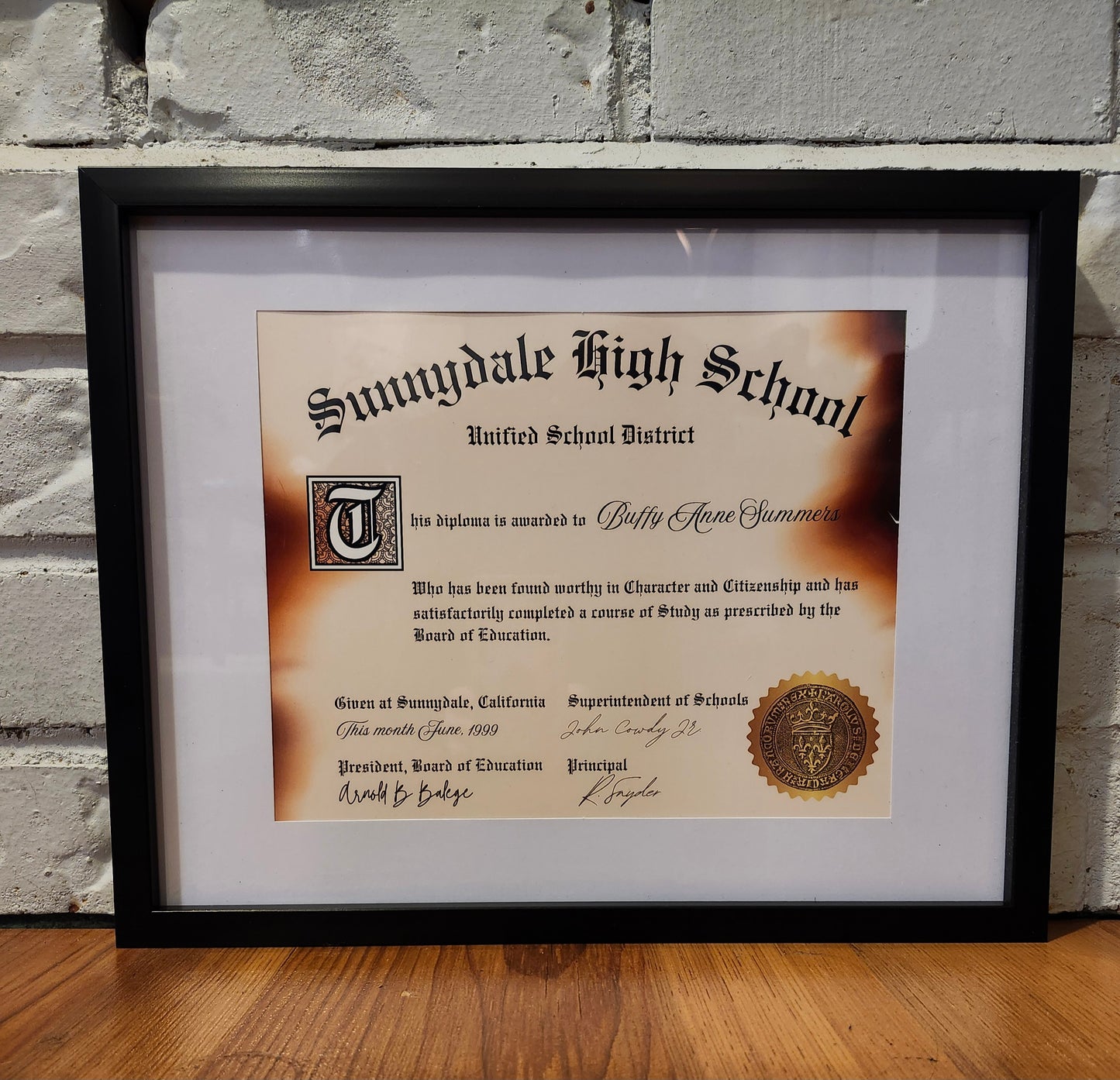 Sunnydale High School Diploma | Buffy the Vampire Slayer